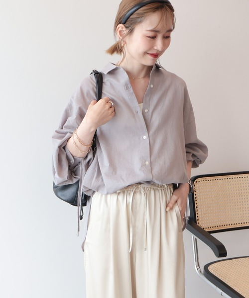 AMERICAN HOLIC（アメリカンホリック）の「シアーデニム加工ギャザーリボンシャツ（シャツ/ブラウス・レディース・ピンク/グレー/インディゴブルー/ライトインディゴブルー・L/M）」の5枚目の写真