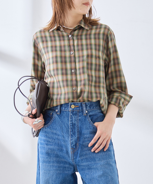 journal standard L'essage(ジャーナルスタンダードレサージュ)の「チェックシャツ(シャツ/ブラウス・レディース・ブラウン/モスグリーン/ブラック・FREE)」の3枚目の写真