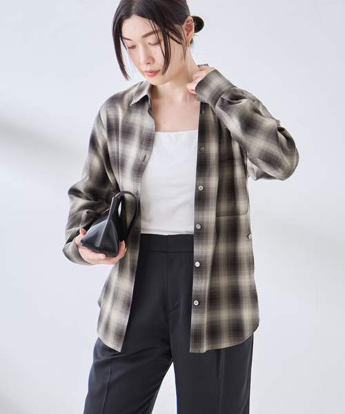 journal standard L'essage(ジャーナルスタンダードレサージュ)の「チェックシャツ(シャツ/ブラウス・レディース・ブラウン/モスグリーン/ブラック・FREE)」の1枚目の写真