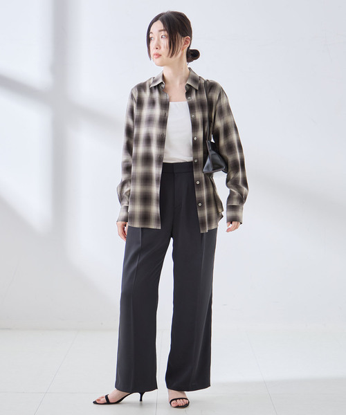 journal standard L'essage(ジャーナルスタンダードレサージュ)の「チェックシャツ(シャツ/ブラウス・レディース・ブラウン/モスグリーン/ブラック・FREE)」の4枚目の写真