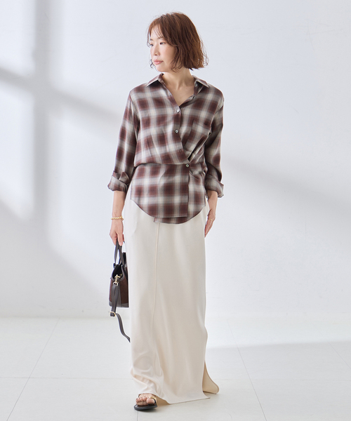 journal standard L'essage(ジャーナルスタンダードレサージュ)の「チェックシャツ(シャツ/ブラウス・レディース・ブラウン/モスグリーン/ブラック・FREE)」の5枚目の写真