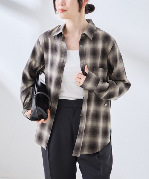 journal standard L'essage(ジャーナルスタンダードレサージュ)の「チェックシャツ(シャツ/ブラウス・レディース・ブラウン/モスグリーン/ブラック・FREE)」の7枚目の写真