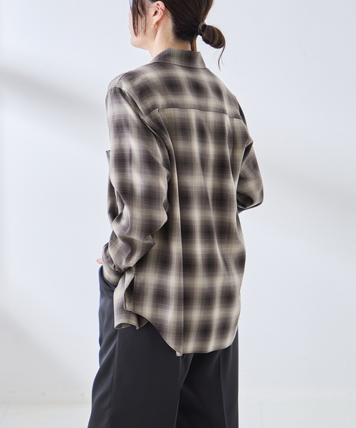 journal standard L'essage(ジャーナルスタンダードレサージュ)の「チェックシャツ(シャツ/ブラウス・レディース・ブラウン/モスグリーン/ブラック・FREE)」の8枚目の写真