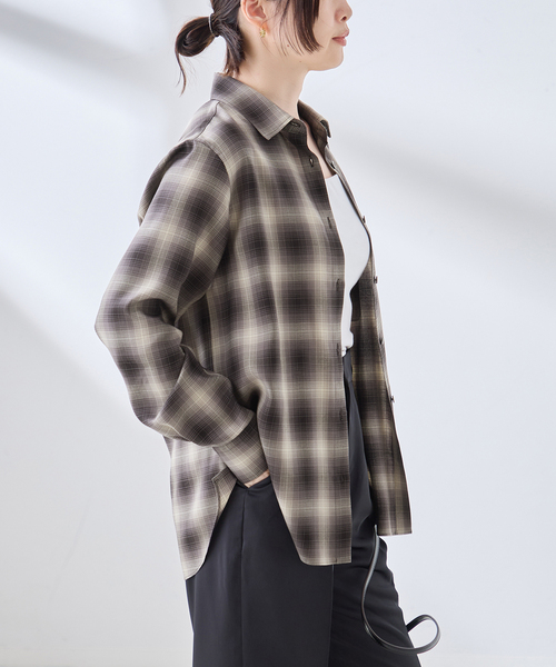 journal standard L'essage(ジャーナルスタンダードレサージュ)の「チェックシャツ(シャツ/ブラウス・レディース・ブラウン/モスグリーン/ブラック・FREE)」の9枚目の写真