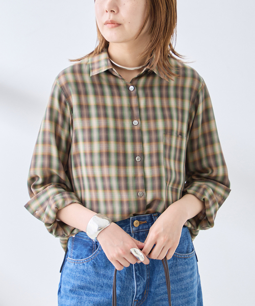 journal standard L'essage(ジャーナルスタンダードレサージュ)の「チェックシャツ(シャツ/ブラウス・レディース・ブラウン/モスグリーン/ブラック・FREE)」の18枚目の写真