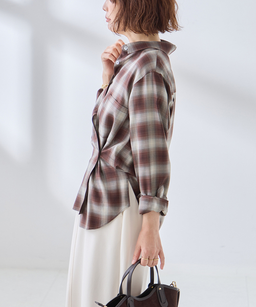 journal standard L'essage(ジャーナルスタンダードレサージュ)の「チェックシャツ(シャツ/ブラウス・レディース・ブラウン/モスグリーン/ブラック・FREE)」の18枚目の写真