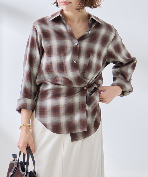 journal standard L'essage(ジャーナルスタンダードレサージュ)の「チェックシャツ(シャツ/ブラウス・レディース・ブラウン/モスグリーン/ブラック・FREE)」の19枚目の写真