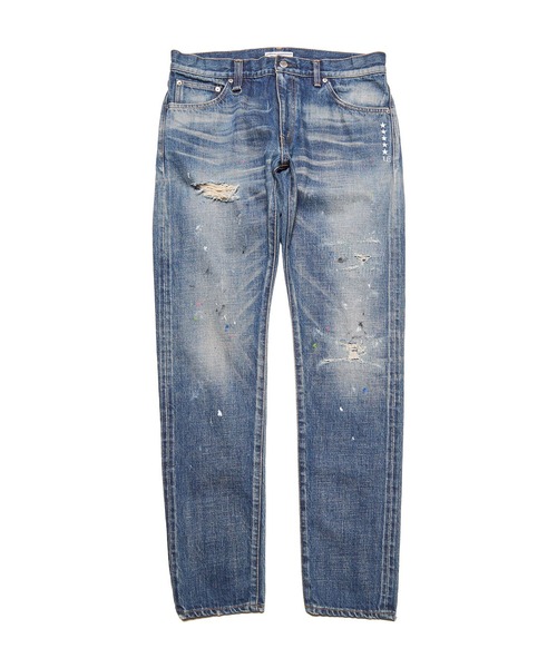 uniform experiment(ユニフォームエクスペリメント)の「DAMAGED DENIM TAPERED-FIT JEANS(デニムパンツ・メンズ・インディゴブルー/ブラック・1/2/3/4)」の2枚目の写真