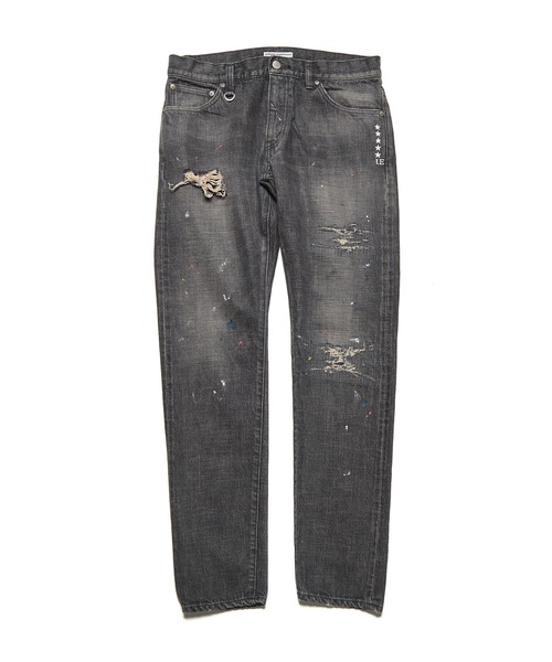 uniform experiment(ユニフォームエクスペリメント)の「DAMAGED DENIM TAPERED-FIT JEANS(デニムパンツ・メンズ・インディゴブルー/ブラック・1/2/3/4)」の1枚目の写真