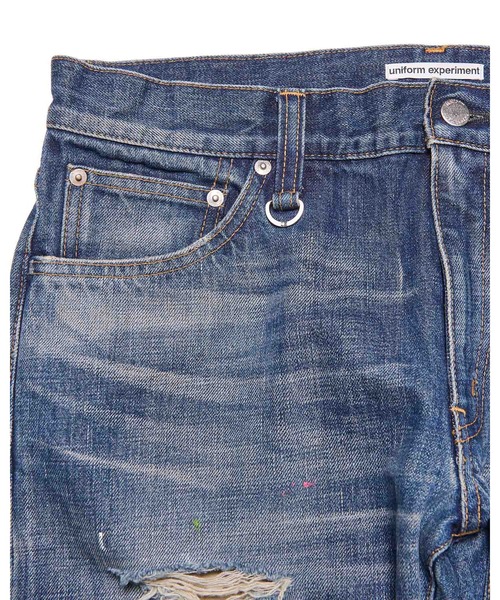 uniform experiment(ユニフォームエクスペリメント)の「DAMAGED DENIM TAPERED-FIT JEANS(デニムパンツ・メンズ・インディゴブルー/ブラック・1/2/3/4)」の14枚目の写真