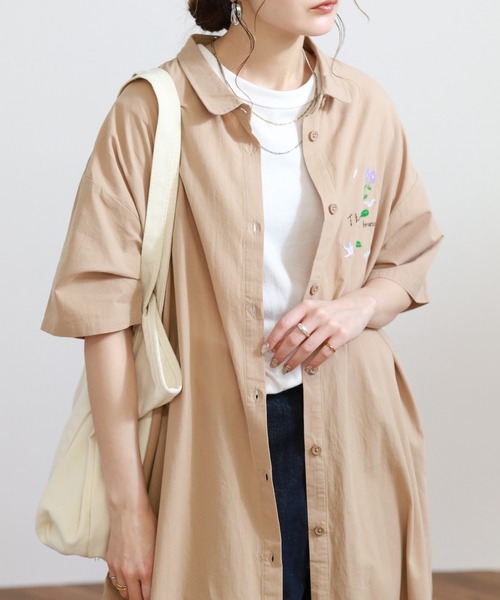 Emago(イマゴ)の「EMAGO 鳥とお花刺繍ワンピース(シャツワンピース・レディース・ホワイト・FREE)」の15枚目の写真