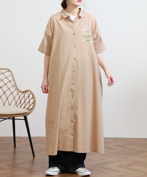 Emago(イマゴ)の「EMAGO 鳥とお花刺繍ワンピース(シャツワンピース・レディース・ホワイト・FREE)」の21枚目の写真