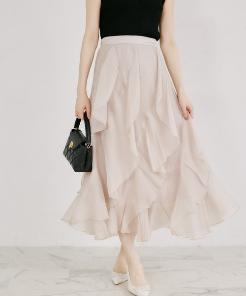 tocco closet(トッコ クローゼット)の「ラッフルフリル切り替えひらりんシアースカート(スカート・レディース・オフホワイト/ピンクベージュ・M)」の1枚目の写真