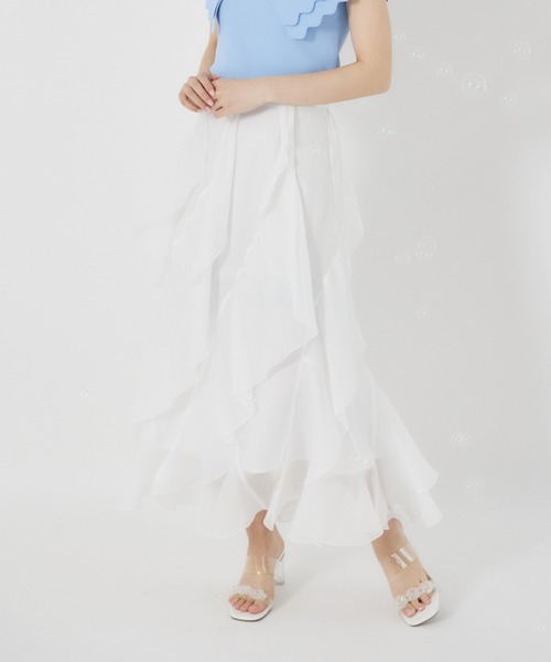 tocco closet(トッコ クローゼット)の「ラッフルフリル切り替えひらりんシアースカート(スカート・レディース・オフホワイト/ピンクベージュ・M)」の2枚目の写真