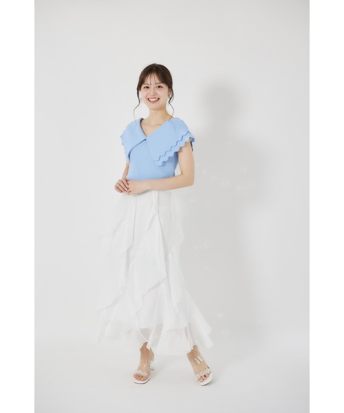 tocco closet(トッコ クローゼット)の「ラッフルフリル切り替えひらりんシアースカート(スカート・レディース・オフホワイト/ピンクベージュ・M)」の19枚目の写真
