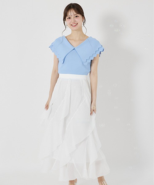 tocco closet(トッコ クローゼット)の「ラッフルフリル切り替えひらりんシアースカート(スカート・レディース・オフホワイト/ピンクベージュ・M)」の20枚目の写真
