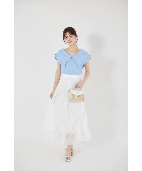 tocco closet(トッコ クローゼット)の「ラッフルフリル切り替えひらりんシアースカート(スカート・レディース・オフホワイト/ピンクベージュ・M)」の18枚目の写真