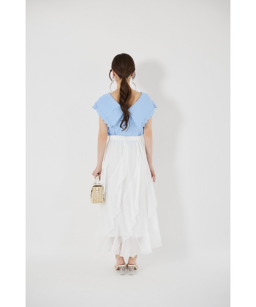tocco closet(トッコ クローゼット)の「ラッフルフリル切り替えひらりんシアースカート(スカート・レディース・オフホワイト/ピンクベージュ・M)」の12枚目の写真