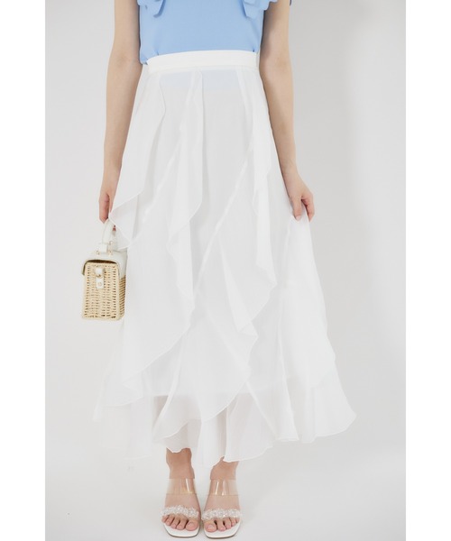 tocco closet(トッコ クローゼット)の「ラッフルフリル切り替えひらりんシアースカート(スカート・レディース・オフホワイト/ピンクベージュ・M)」の13枚目の写真