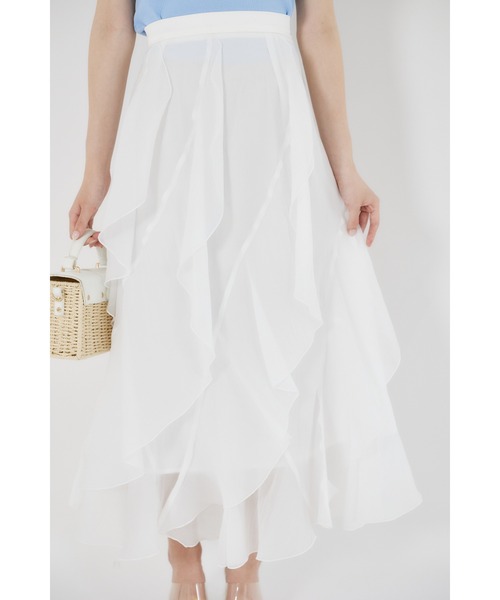 tocco closet(トッコ クローゼット)の「ラッフルフリル切り替えひらりんシアースカート(スカート・レディース・オフホワイト/ピンクベージュ・M)」の14枚目の写真
