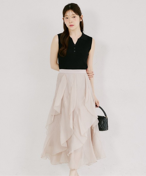 tocco closet(トッコ クローゼット)の「ラッフルフリル切り替えひらりんシアースカート(スカート・レディース・オフホワイト/ピンクベージュ・M)」の8枚目の写真