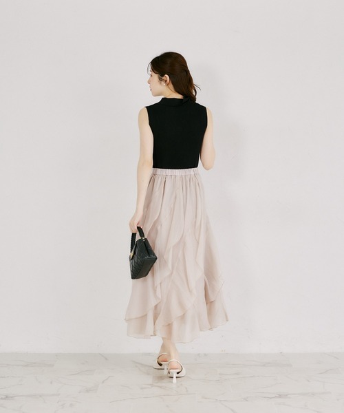 tocco closet(トッコ クローゼット)の「ラッフルフリル切り替えひらりんシアースカート(スカート・レディース・オフホワイト/ピンクベージュ・M)」の7枚目の写真