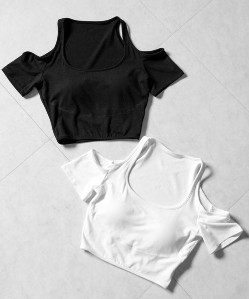 me+em select(ミームセレクト)の「【 2color 】カットアウトオフショルスリムTシャツ / cutout off shoulder slim t-shirts(Tシャツ/カットソー・レディース・ブラック/ホワイト・FREE)」の10枚目の写真