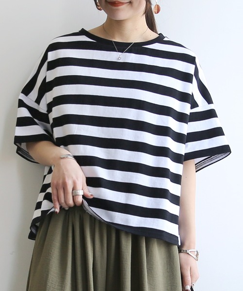 and it_（アンドイット）の「ボーダーワイドTシャツ（Tシャツ/カットソー・レディース・ネイビー×ホワイト/ブラック×ホワイト・M）」の5枚目の写真