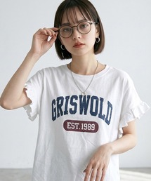 CRB（シーアールビー）の「袖フリルカレッジプリントビッグTシャツ（Tシャツ/カットソー）」