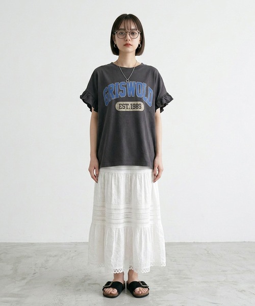 CRB（シーアールビー）の「袖フリルカレッジプリントビッグTシャツ（Tシャツ/カットソー・レディース・オフホワイト/チャコール/オレンジ・F）」の20枚目の写真