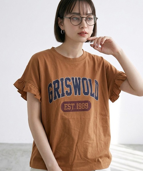 CRB（シーアールビー）の「袖フリルカレッジプリントビッグTシャツ（Tシャツ/カットソー・レディース・オフホワイト/チャコール/オレンジ・F）」の13枚目の写真