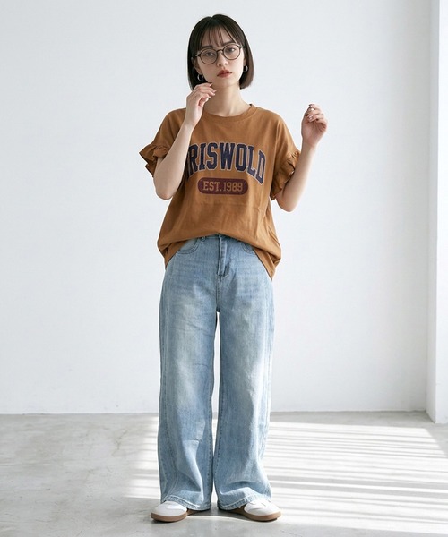 CRB（シーアールビー）の「袖フリルカレッジプリントビッグTシャツ（Tシャツ/カットソー・レディース・オフホワイト/チャコール/オレンジ・F）」の14枚目の写真
