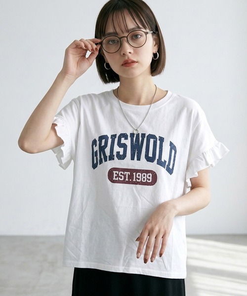 CRB（シーアールビー）の「袖フリルカレッジプリントビッグTシャツ（Tシャツ/カットソー・レディース・オフホワイト/チャコール/オレンジ・F）」の15枚目の写真