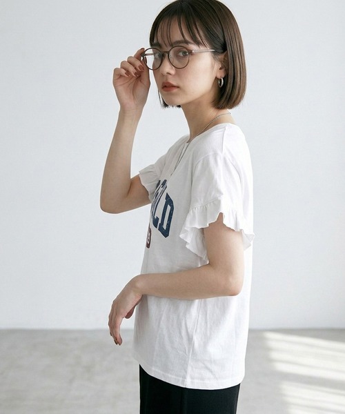 CRB（シーアールビー）の「袖フリルカレッジプリントビッグTシャツ（Tシャツ/カットソー・レディース・オフホワイト/チャコール/オレンジ・F）」の16枚目の写真
