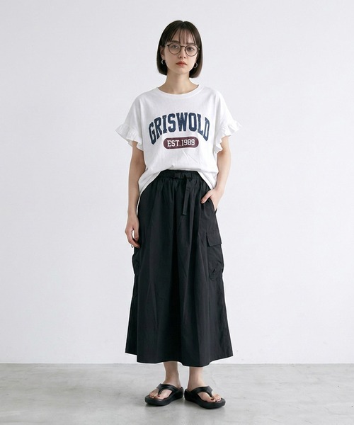 CRB（シーアールビー）の「袖フリルカレッジプリントビッグTシャツ（Tシャツ/カットソー・レディース・オフホワイト/チャコール/オレンジ・F）」の18枚目の写真