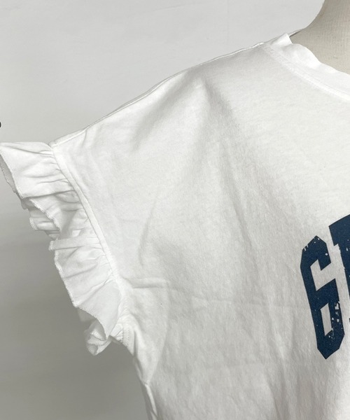 CRB（シーアールビー）の「袖フリルカレッジプリントビッグTシャツ（Tシャツ/カットソー・レディース・オフホワイト/チャコール/オレンジ・F）」の4枚目の写真