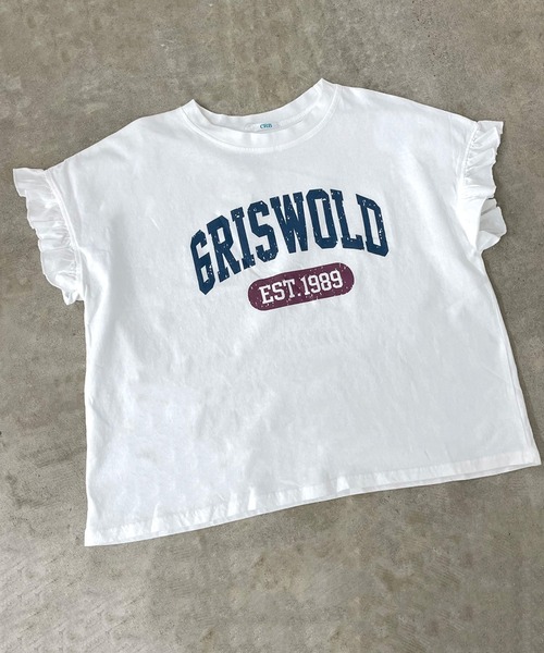 CRB（シーアールビー）の「袖フリルカレッジプリントビッグTシャツ（Tシャツ/カットソー・レディース・オフホワイト/チャコール/オレンジ・F）」の6枚目の写真