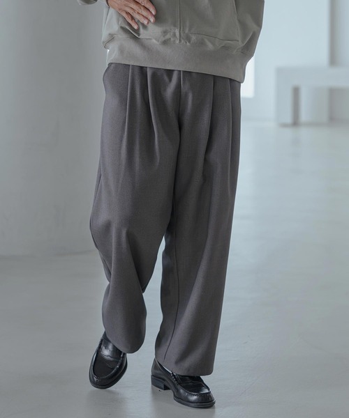 Magine(マージン)の「mp15249-Pique Jersey Two-Tuck Wide Straight Easy Pants ワイドストレートイージーパンツ(MGN-263-030)(その他パンツ・メンズ・ブラック/ネイビー/チャコール・44/46/48)」の1枚目の写真