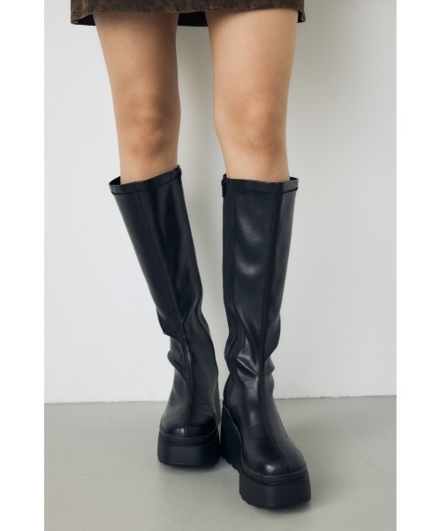 AZUL by moussy(アズールバイマウジー)の「【+8~9cmUP!】ウェッジロングブーツ 靴 秋服 厚底(ブーツ・レディース・ブラック・LARGE/MEDIUM/SMALL)」の2枚目の写真