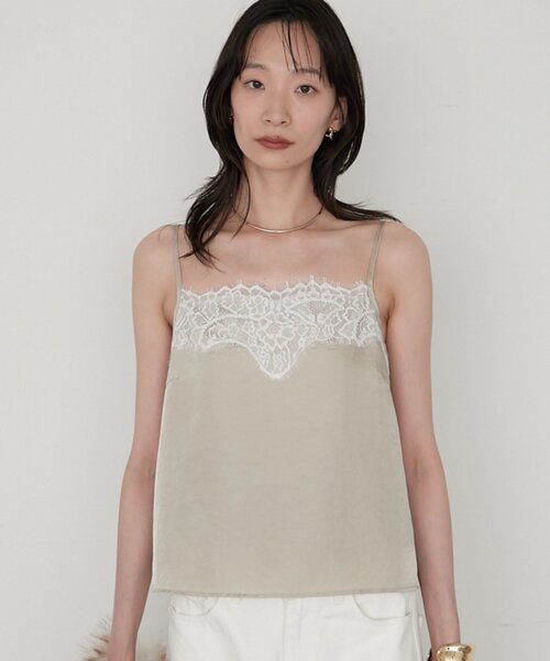 LOUNGEDRESS（ラウンジドレス）の「《セットアップ可/着映え》ショートレースキャミ（シャツ/ブラウス・レディース・ピンク/ブラック/ベージュ・FREE）」の4枚目の写真