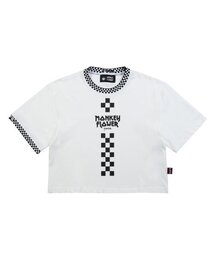 Monkey Flower（モンキーフラワー）の「レディース チェッカーボードグラフィック ルーズフィットクロップTシャツ/MM1WTS02F ホワイト（Tシャツ/カットソー）」