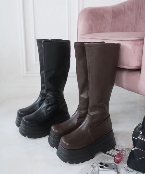 MAJESTIC LEGON（マジェスティックレゴン）の「トリプルソールストレッチロングブーツ（ブーツ・レディース・ブラウン/ブラック・SMALL/X-LARGE/LARGE/MEDIUM）」の12枚目の写真