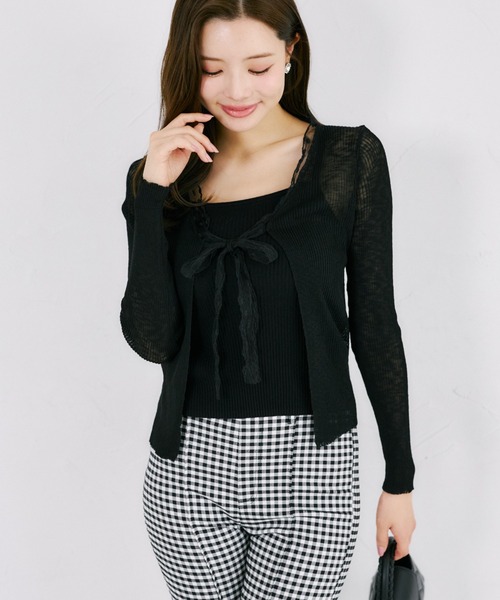 tocco closet(トッコ クローゼット)の「【ZOZO限定】レースリボンシアーニットカーディガン(カーディガン/ボレロ・レディース・ピンク/ホワイト/ブラック・M)」の2枚目の写真