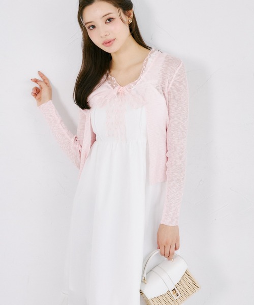 tocco closet(トッコ クローゼット)の「【ZOZO限定】レースリボンシアーニットカーディガン(カーディガン/ボレロ・レディース・ピンク/ホワイト/ブラック・M)」の19枚目の写真