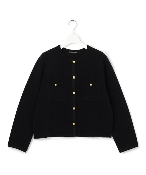 23区 S(ニジュウサンクチイサイサイズ)の「ミニブークレ ニット ジャケット(ノーカラージャケット・レディース・ブラック系/アイボリー系・32)」の11枚目の写真