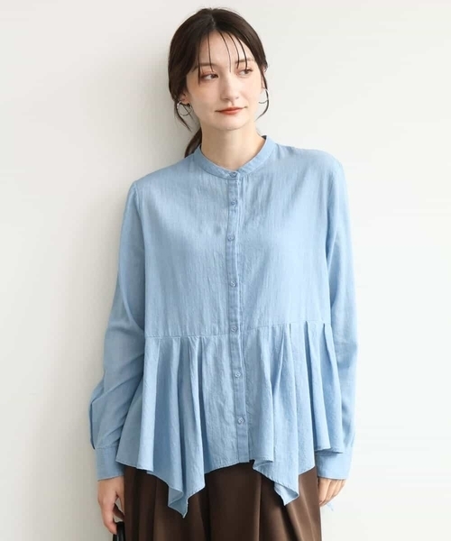 MK MICHEL KLEIN（エムケーミッシェルクラン）の「[洗える]シアーデニムイレヘムブラウス（シャツ/ブラウス・レディース・ライトブルー/ネイビー・38）」の2枚目の写真