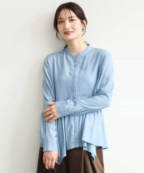 MK MICHEL KLEIN（エムケーミッシェルクラン）の「[洗える]シアーデニムイレヘムブラウス（シャツ/ブラウス・レディース・ライトブルー/ネイビー・38）」の3枚目の写真