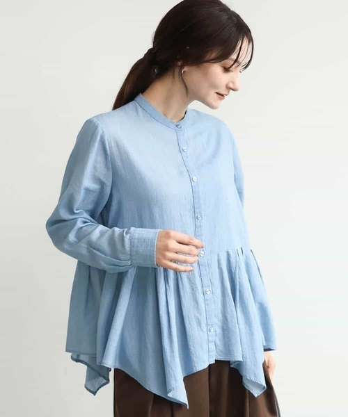 MK MICHEL KLEIN（エムケーミッシェルクラン）の「[洗える]シアーデニムイレヘムブラウス（シャツ/ブラウス・レディース・ライトブルー/ネイビー・38）」の4枚目の写真