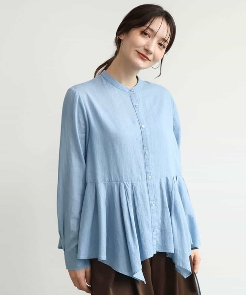 MK MICHEL KLEIN（エムケーミッシェルクラン）の「[洗える]シアーデニムイレヘムブラウス（シャツ/ブラウス・レディース・ライトブルー/ネイビー・38）」の5枚目の写真