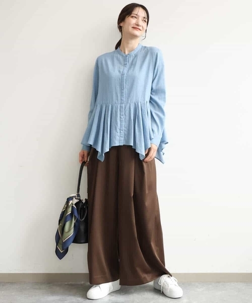 MK MICHEL KLEIN（エムケーミッシェルクラン）の「[洗える]シアーデニムイレヘムブラウス（シャツ/ブラウス・レディース・ライトブルー/ネイビー・38）」の7枚目の写真